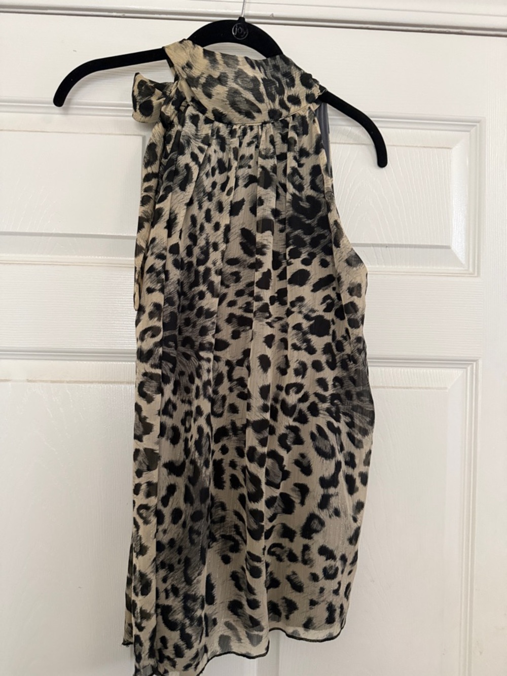 Woman’s Beige and Black Leopard Print Halter Dress Shirt - Picture 4 of 6